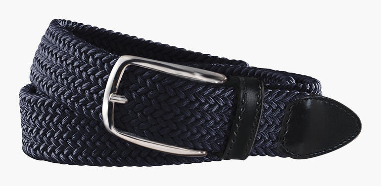 Navy elastischer Gürtel aus geflochtenem Material mit silberner Schnalle.