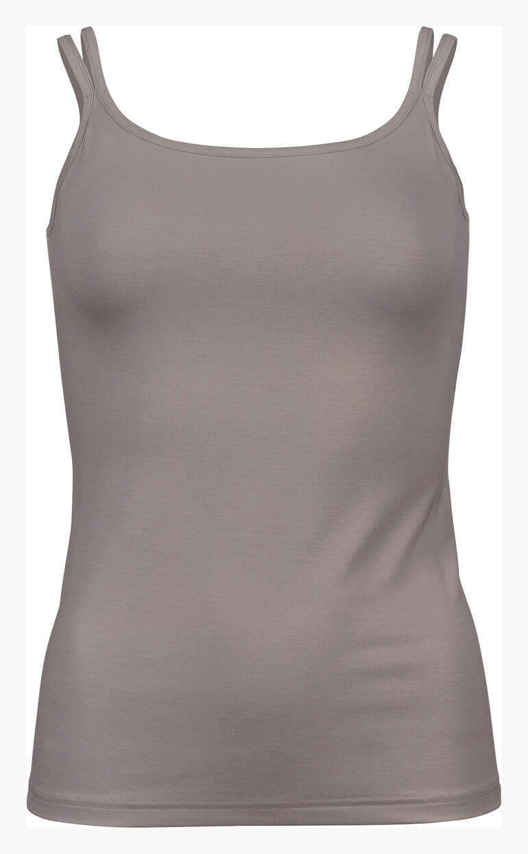 Top in Steingrau, mit schmalen Trägern, Größe 36.