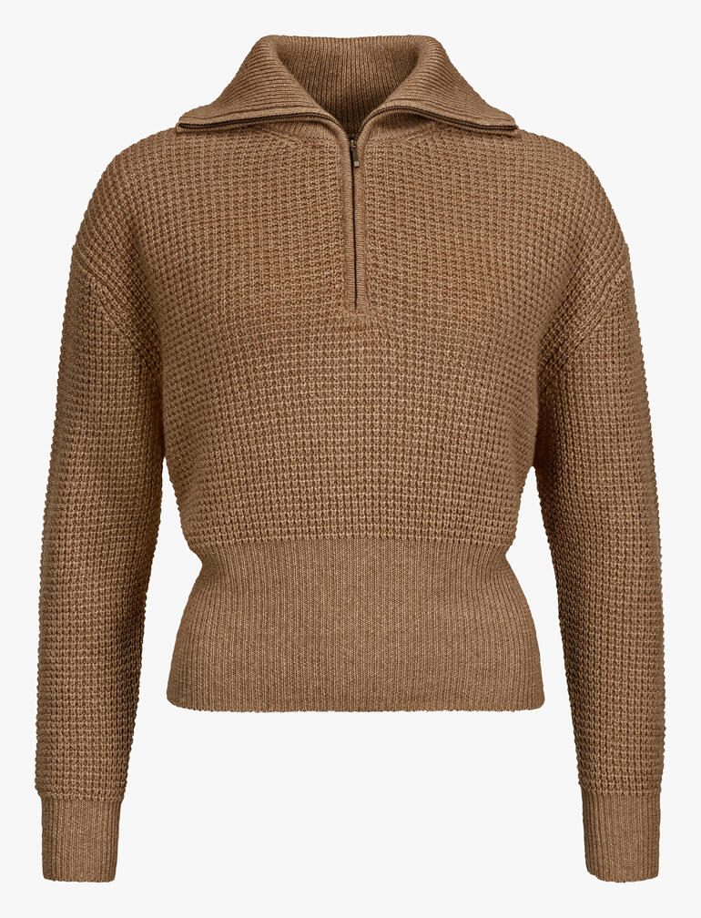 Brauner Kaschmir-Leinen-Troyer, frontalansicht vor hellem Hintergrund.