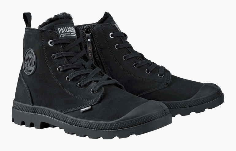 Schwarzer Palladium Winter Boot mit Schnürung und seitlichem Reißverschluss, Größe 41