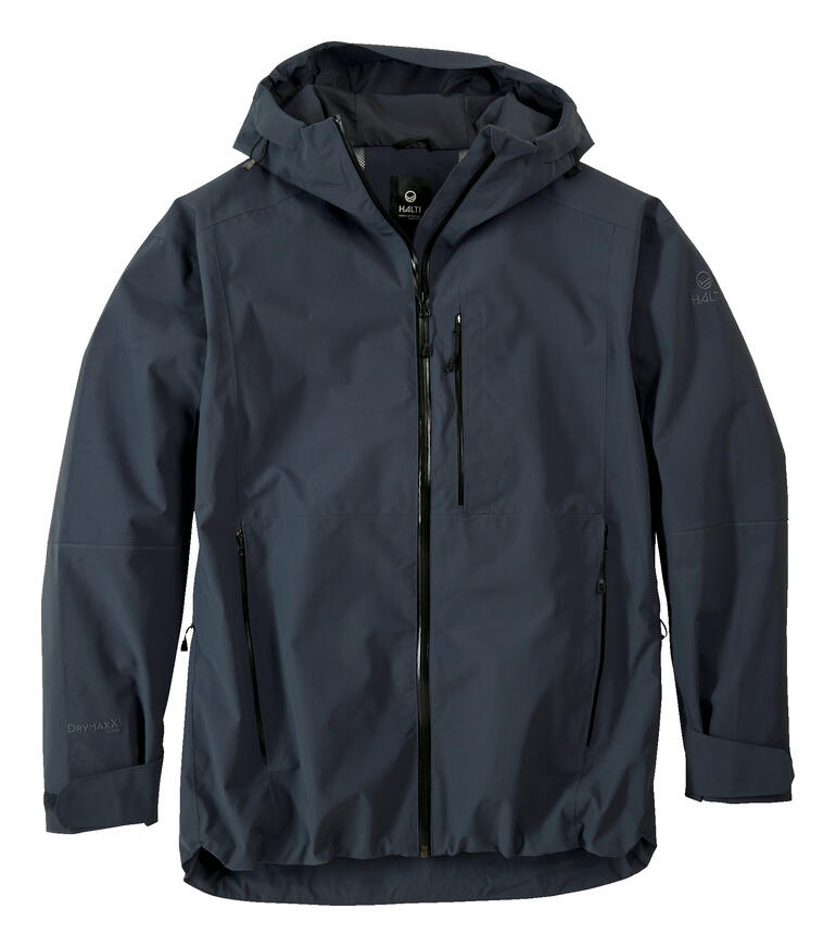 Herren, Jacke Schwarze Hardshell-Jacke geöffnet, sichtbar mit Taschen.