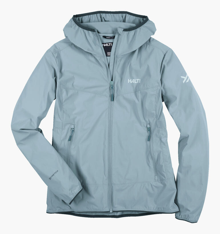 Petrolfarbene Softshelljacke mit Kapuze und Reißverschluss