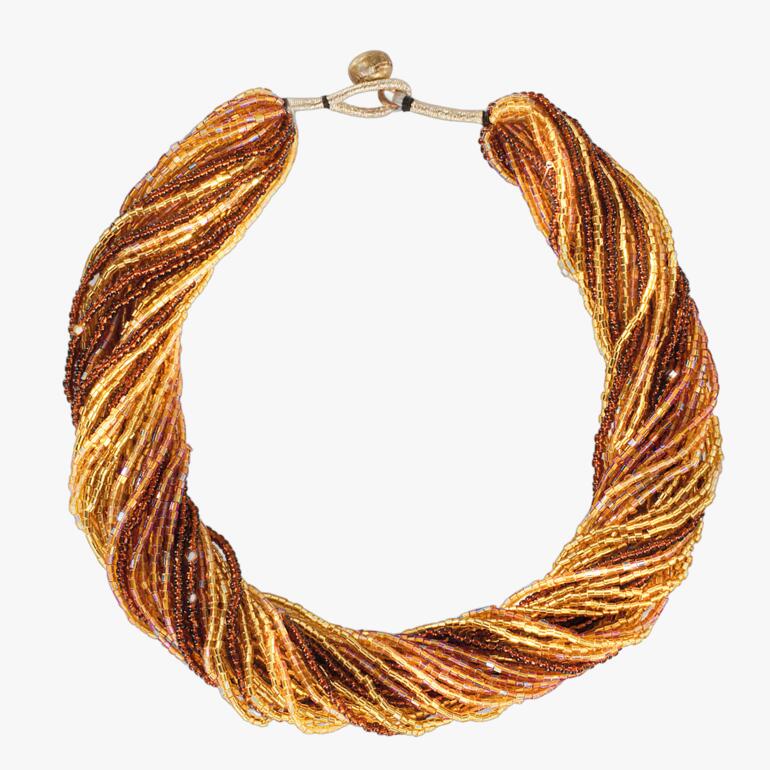 Nepal-Kette in Goldtönen mit gedrehten Textilsträngen