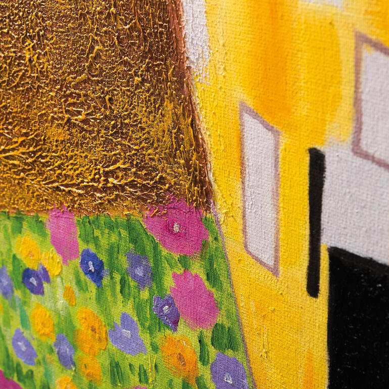 Detail Massstab ca. 1:8 Detailaufnahme der Farben auf der Leinwand.