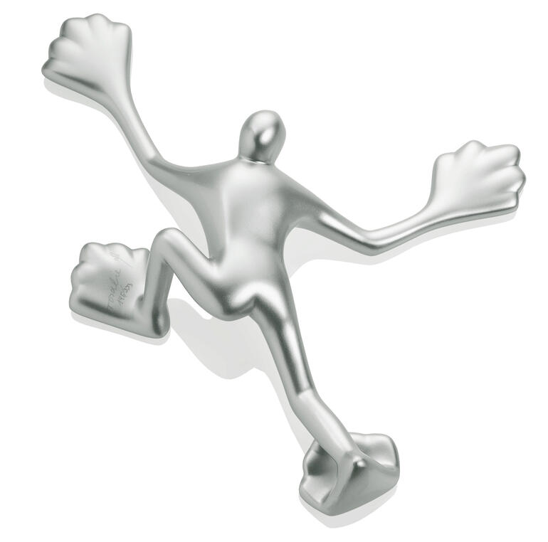 Silberne Skulptur eines Menschlichen Forms mit weichen Kanten.