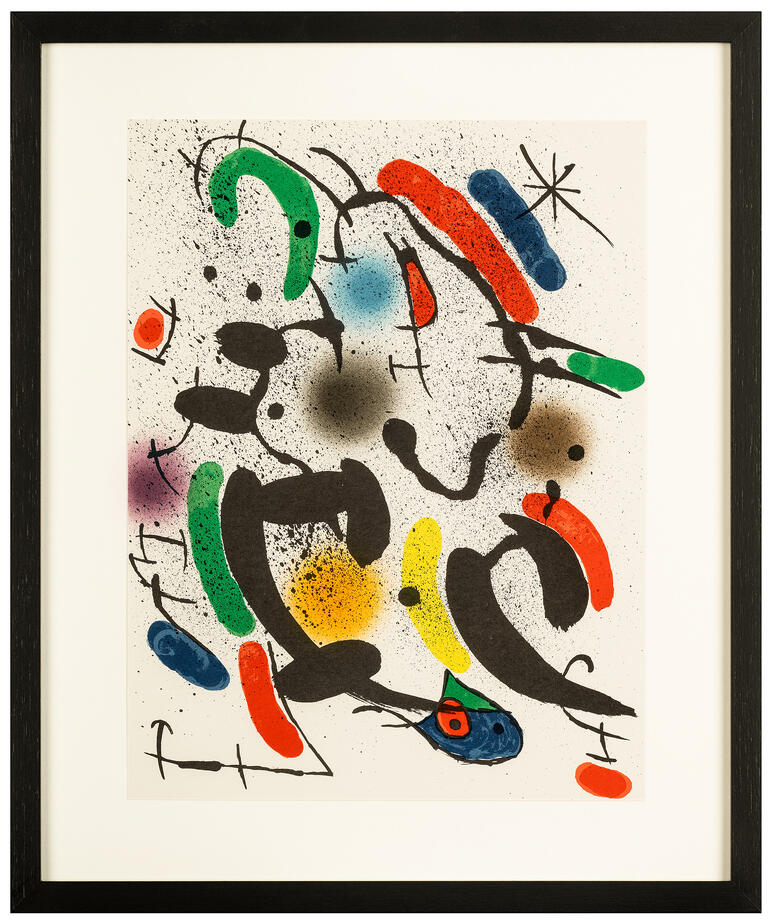 Abstraktes Kunstwerk mit Linien und Farben in lebhaften Tönen.