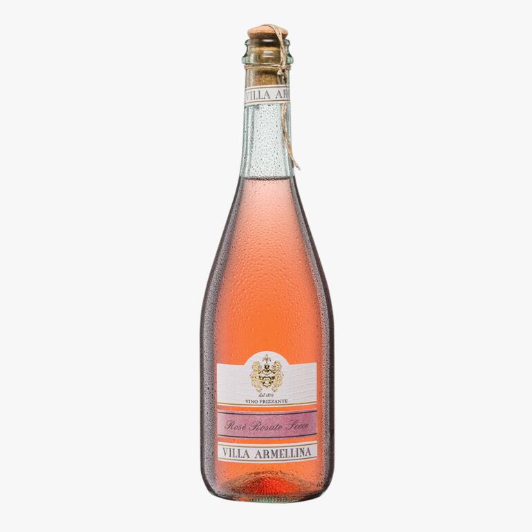 Flasche Rosè-Secco Frizzante Villa Armellina mit dekorativer Etikett.