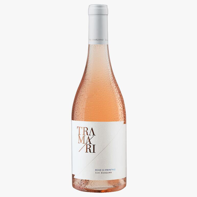Flasche von Tramari Rosé di Primitivo 2023 mit ansprechendem Design.