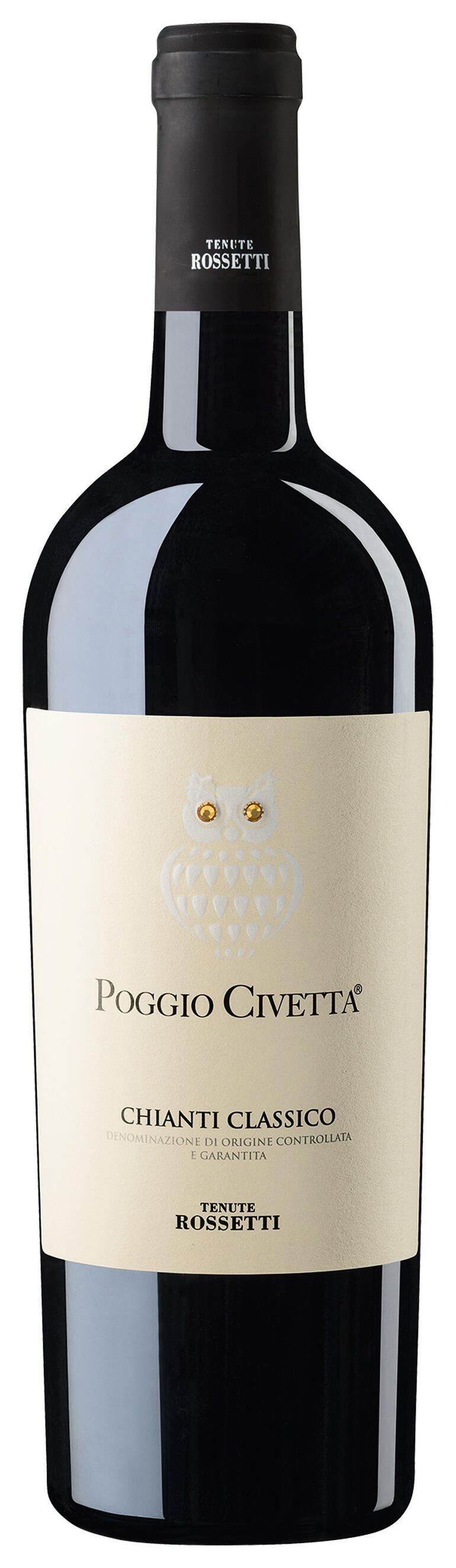 Chianti Classico Poggio Civetta 2023, Tenute Rossetti, Toskana, Italien - Der neueste Coup von Starwinzer Filippo Baccalaro. Chianti Classico at its best. Flasche Chianti Classico Poggio Civetta 2023 in klassischem Design